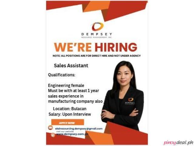 WE ARE LOOKING  TO HIRE A Sales Assistant