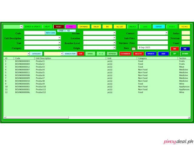 Inventory System Created in Excel