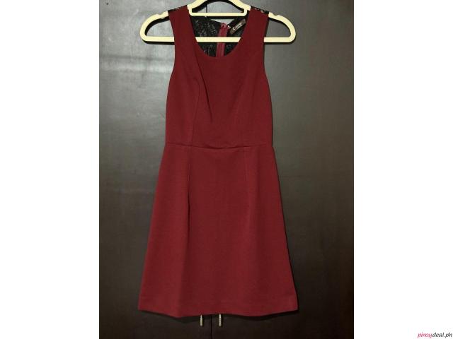 Maroon Sleeveless Dress with Black Lace Back