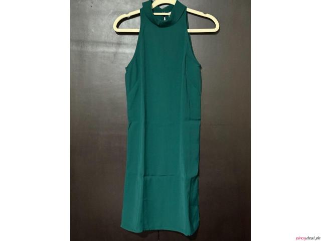 Green Sleeveless Mock Neck Mini Dress