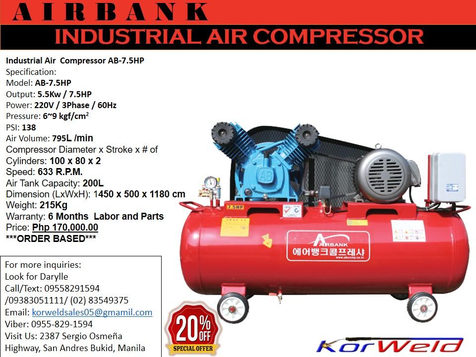 INDUSTRIAL AIR COMPRESSOR AB7.5HP/200L (KOREAN QUALITY) Manila
