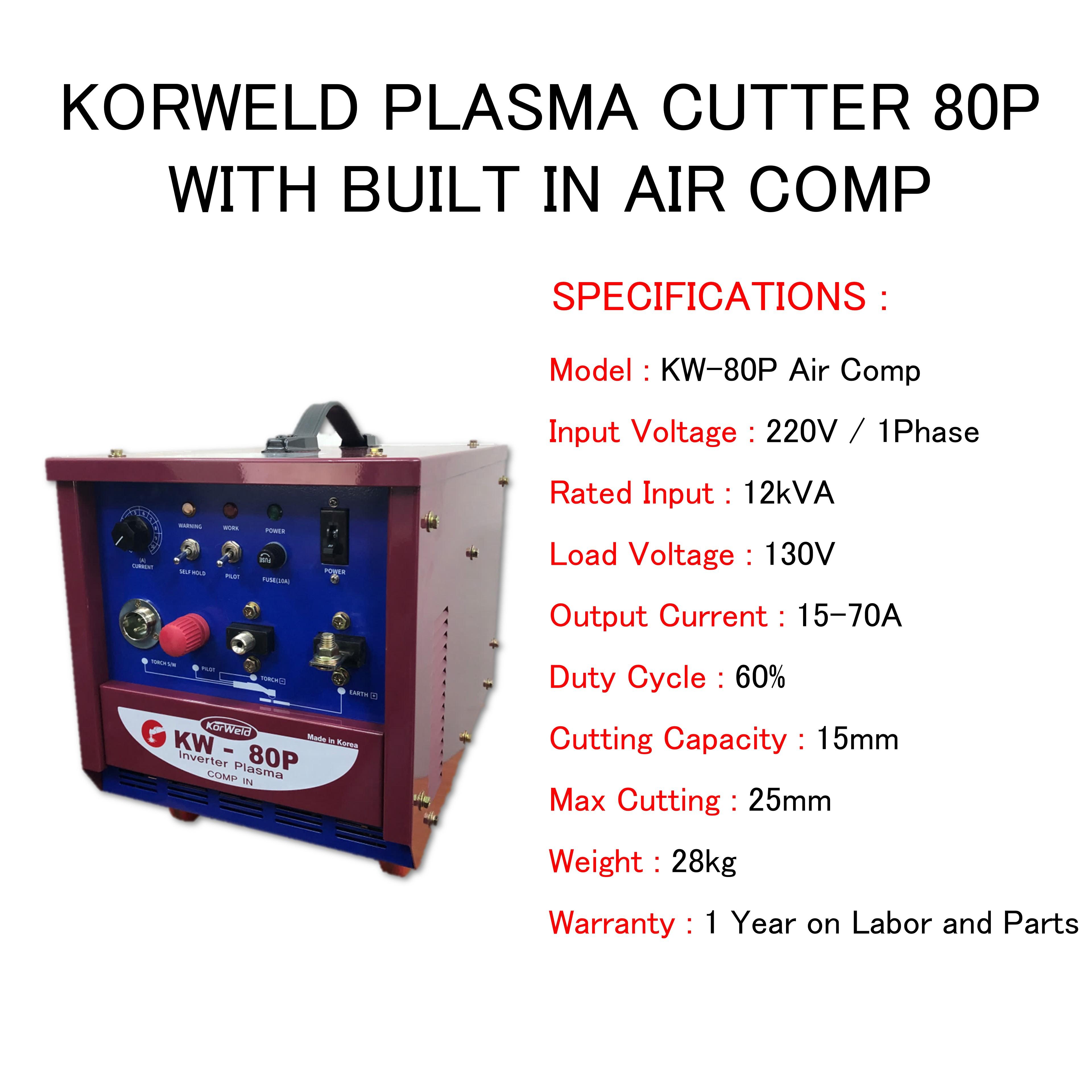 Korweld 80P Plasma Cutter with builtin air compressor DC Inverter